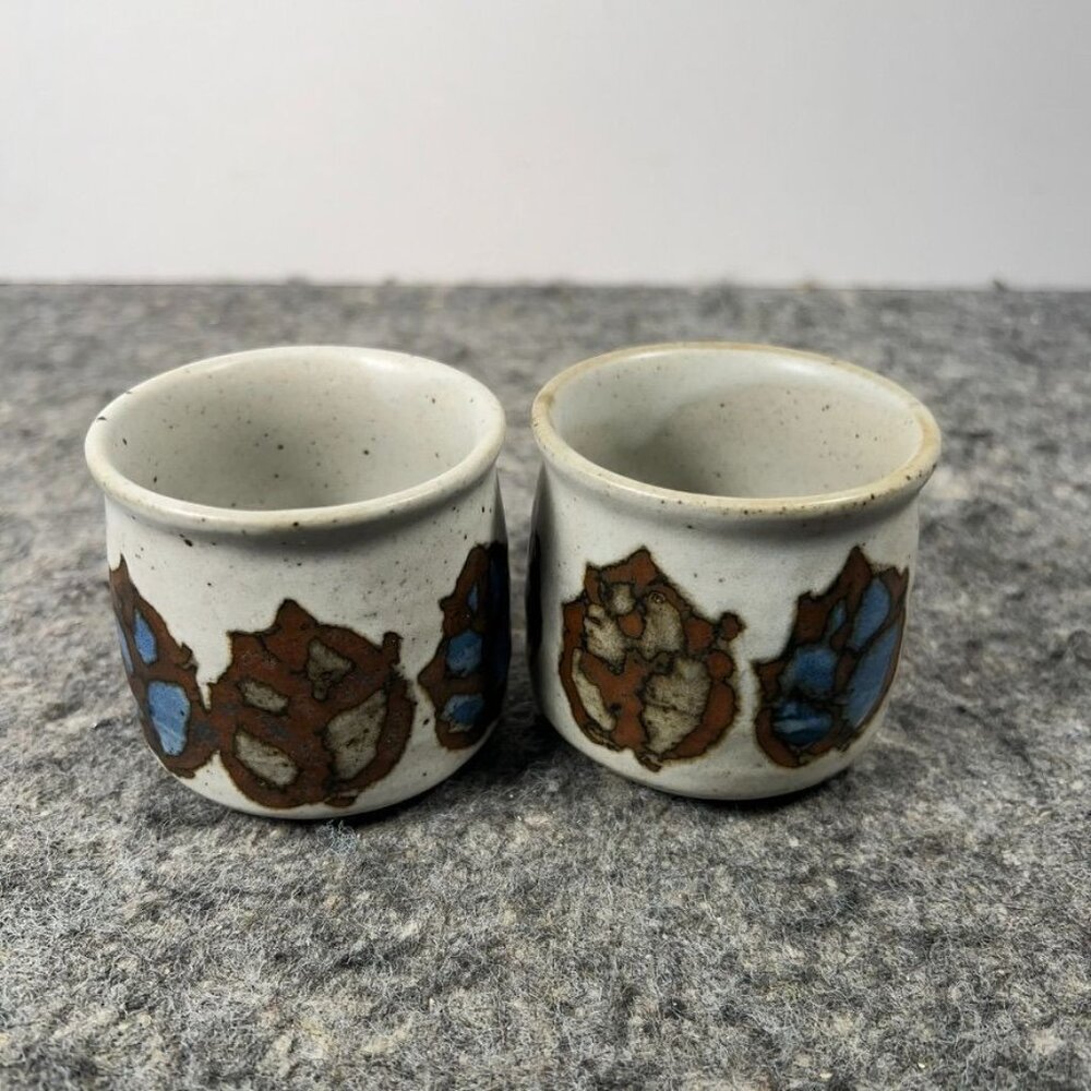 VTG Pair of Otagiri Speckled Leaf Print Japanese Stoneware Tea Cups Stackable - Picture 9 of 11